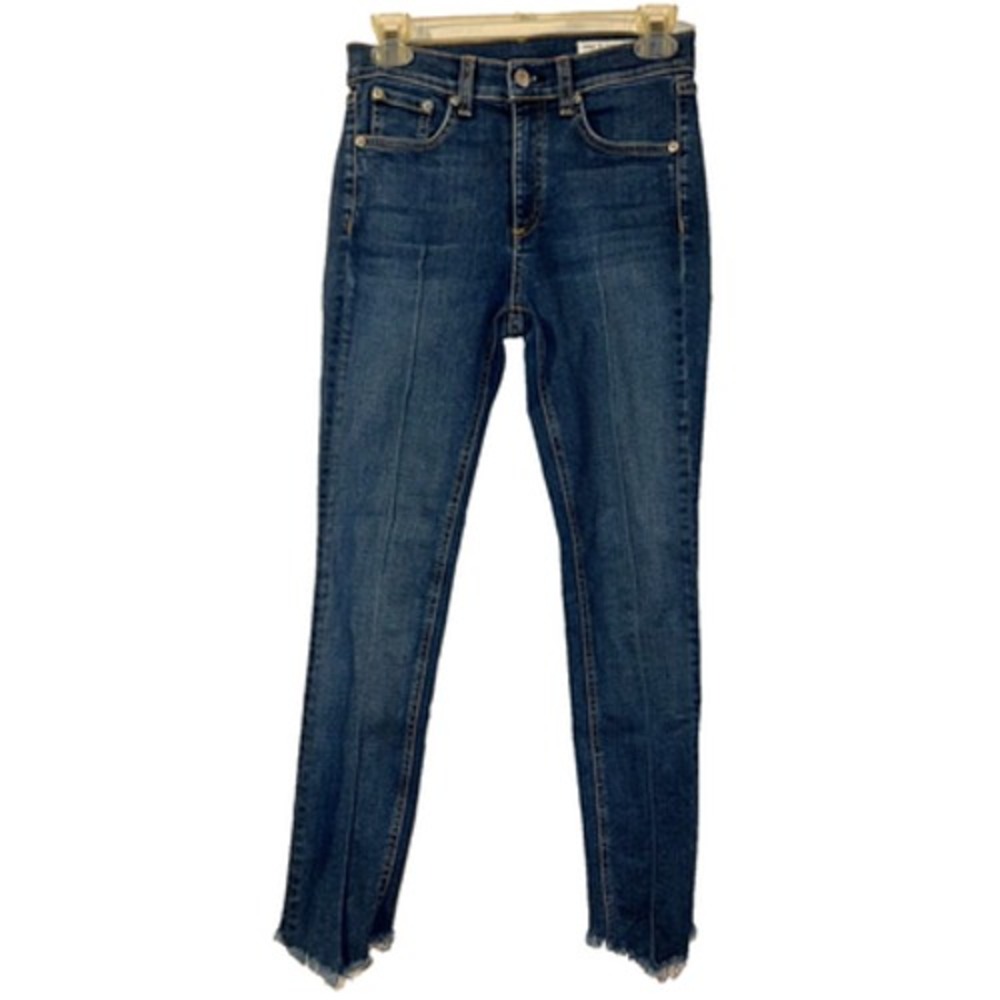 Rag & Bone Skinny Jeans Front Seam Raw Stepped Tulip Hem Indigo Blue Size 25